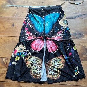 Black High-Low Butterfly Print Maxi Skirt in Multicolor